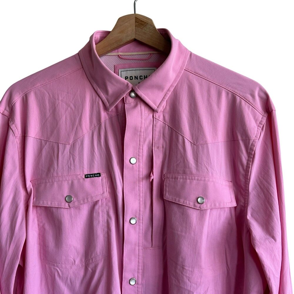 Poncho Pearl Snap Shirt Men’s M Performance Pink Long Sleeves Slim Fit Vented - Picture 5 of 10
